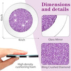 Jetec Mirrored Glass Coaster Set of 6 with 1 Holder 4" Crushed Diamond Round Cup Mat Glitter Crystal Rhinestone Glass Coaster Bling Table Decor for Bar Kitchen Gift for Christmas(Purple,4 Inch) - Image 3