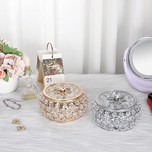 Hipiwe Crystal Jewelry Trinket Box with Glass Lid Large Gold Mirrored Treasure Box Decorative Jewelry Box Ring Earrings Necklace Storage Keepsake Box Gift for Women - Image 6