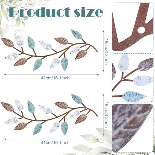Zhengmy 2 Pcs Metal Leaf Wall Art Vine Branch Decor,Blue Brown Colors - Image 2