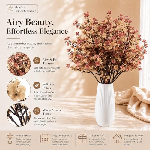 Mandy's 6 Bundles Artificial Beige Brown Baby’s Breath Flowers - Image 2