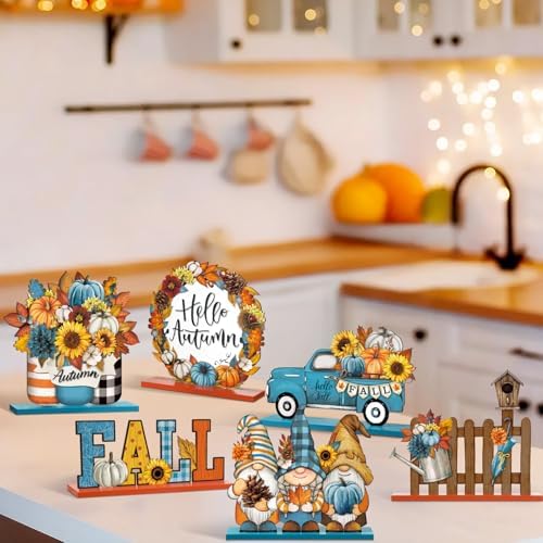 Wenqik 6 Pcs Fall Wooden Table Decorations for Home, Harvest Gnome - Image 6