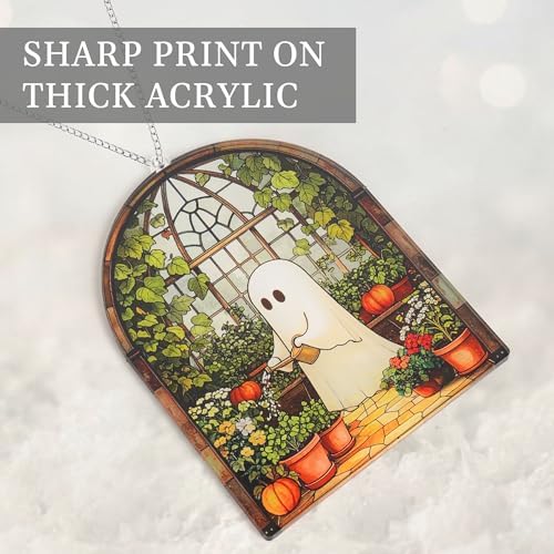 Halloween Stained Glass Ghost Plant Ornament, Suncatcher Decor - Image 5