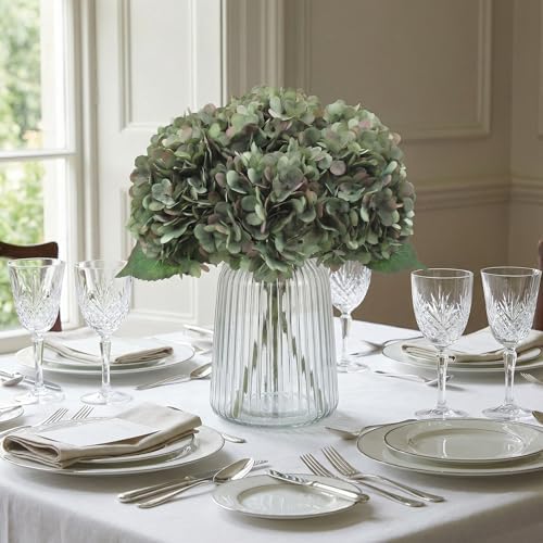 6Pcs 13" Saga Green Silk Hydrangea Artificial Flowers - Image 3