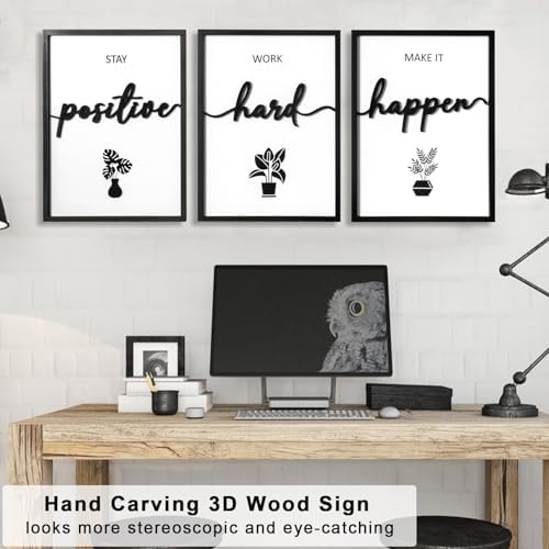 3D Wood Inspirational Wall Art, Framed Motivational Office Wall Decor, Positive Affirmations Wall Decor for Home Office Bedroom Living Room (Ready to Hang, 12x16 Inch, Set of 3, Framed) - Image 3