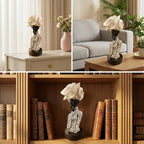 Lescafita African Woman Sculpture with White Rose Headdress, Black and White Resin Statues, Modern Abstract African Art Statue for Home Decor Shelf Table Office Display - Image 7