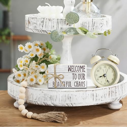 Decorative Books For Home Decor, Rustic Wood Book Stack For Table Decor, Welcome To Our Beautiful Chaos Decor Books For Living Room Bookshelf, Farmhouse Stacked Books Decor (L20) - Image 3