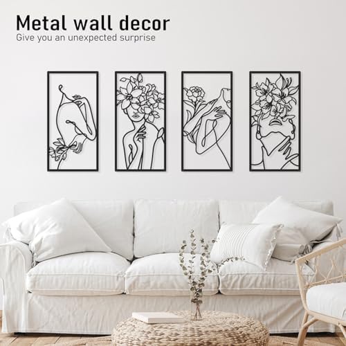 Bakovity Black Metal Wall Art, Abstract Minimalist Floral Woman Wall Decor - Image 5