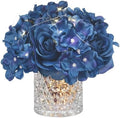 Rose Silk Flower Arrangement Artificial Vivid Rose in Glass Vase with LED Light Elegant Centerpiece for Home Wedding Bathroom Table Shelf Decoration (Navy Blue) by GreenHouzz
