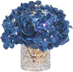 Rose Silk Flower Arrangement Artificial Vivid Rose in Glass Vase with LED Light Elegant Centerpiece for Home Wedding Bathroom Table Shelf Decoration (Navy Blue) by GreenHouzz