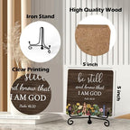 Inspirational Christian Desk Decor, Be Still And Know That I Am God Rutsic Sign, Desk Decorations For Office Home Living Room Bathroom, Eucalyptus Shelf Decor, Wooden Plaque With Stand (06) - Image 2