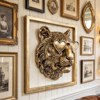 Newinhome Animal Heads Wall Decor (Includes Metal Frame) Resin Animals Sculptures Head Wall Hanging Decoration Gold vintage Wall Sculpture for Living Room Bedroom Office(Tiger) - Image 4
