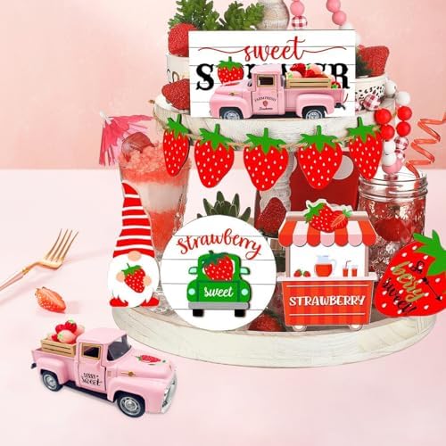 Strawberry Decor Vintage Truck with Mini Fake Strawberries and Wooden Crate - Image 7