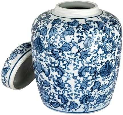 Creative Co-Op Medium Decorative Ceramic Ginger Jar with Lid, Blue and White Floral Pattern - Image 5