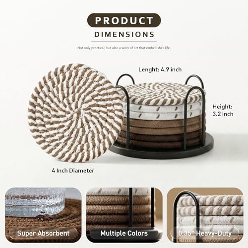 Lazebox Coasters Set of 8 for Drinks, 4 Inch Large Coasters for Coffee Table, Tabletop Protection for Hot & Cold Drinks, Versatile Coasters for Home Decor, Non-Slip & Easy to Clean, Brown - Image 4
