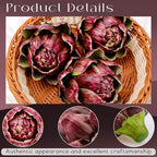 3Pcs Faux Artichokes, Bowl Filler Decor for Home Kitchen, Purple - Image 3