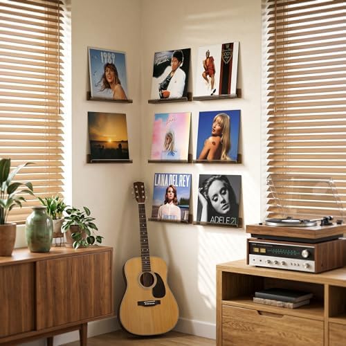 Vinyl Record Wall Mount Shelves, 12 inch Vinyl Holder, 8 Pack, Black - Image 3