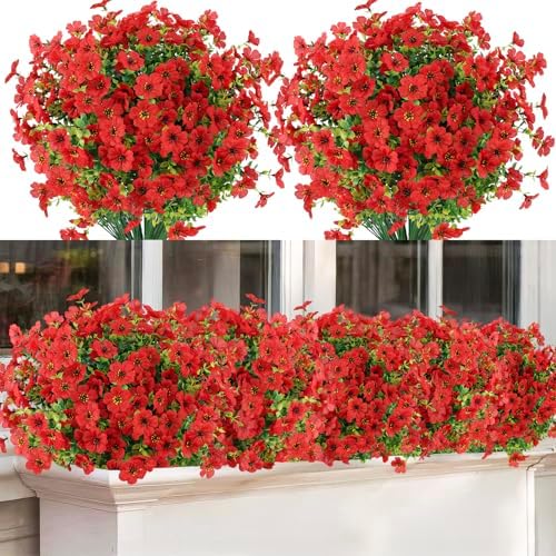 ATTGREAT Artificial Flowers for Outdoor UV Resistant Decor, 12 Bundles(Red) - Image 6