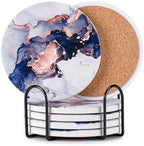 6Pcs Absorbent Coasters Set with Holder,Ceramic Drink Coaster,4 in（A4） by Hoewina