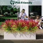 Uieke 28 Bundles Artificial Outdoor Plants UV Resistant Fake Grass Plants Faux Plastic Plants Greenery Shrubs for Home Garden Pathway Window Box Front Porch Summer Fall Decor, Deep Red - Image 5