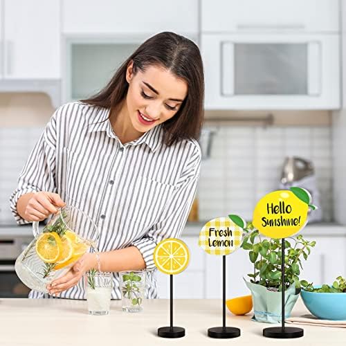 Maitys 3 Pcs Summer Lemon Wooden Table Decor Yellow Lemon Tiered Tray Decor - Image 5