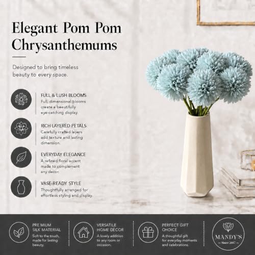 Mandy's 12pcs Artificial Blue Ball Chrysanthemum Flowers - Image 2