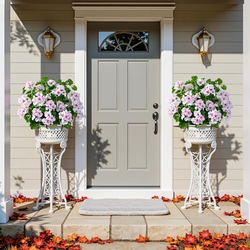 Artificial Geraniums for Outdoors, 8 Stems 17.7 Inch Pinkish White Faux Geranium Bush Fake Flowers UV Resistant Fall Porch Patio Garden Planter Window Box Indoor Decor, Pot Not Included - Image 5