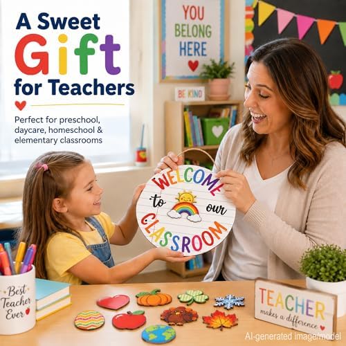Fall Classroom Decor, Welcome to Our Classroom Sign, Classroom Door Sign with Seasonal Icons, Teacher Classroom Decor, Back to School Decorations, Teacher Door Hanger for Preschool Kindergarten Elementary - Image 6