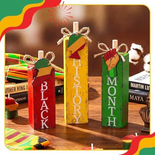 MiniInflat Black History 3 Pcs Table Decor, Wooden Block Sign Tiered Tray - Image 3