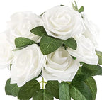 Artificial Flower Foam Rose 25pcs Real Looking Fake Rose with Stems Leaves for Home Decoration Party Garden Centerpieces DIY Wedding Bouquets（White） - Image 4
