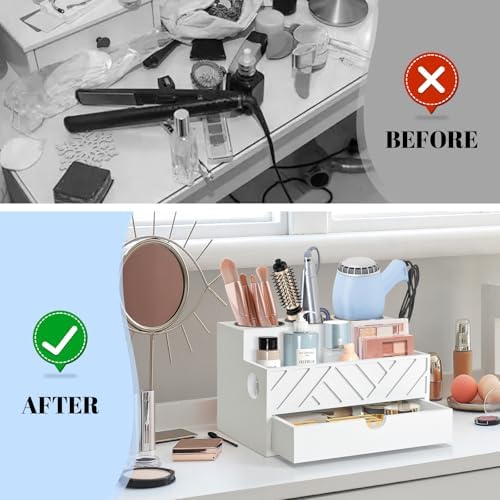 Hair Tool Organizer, Hair Dryer Holder with Drawer, Bathroom Countertop Organizer for Bathroom Accessories, Blow Dryer Organizer for Hair Styling Tools, Vanity Organizer for Bathroom, Vanity, Kitchen - Image 5