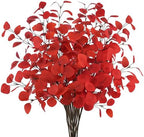 16Pcs Artificial Eucalyptus Leaves Stems 33.8‘’ Eucalyptus Plants Branches Greenery for Home Fireplace Farmhouse Party Wedding Table Bathroom Christmas Décor Red by Tepaler
