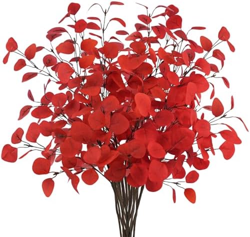 16Pcs Artificial Eucalyptus Leaves Stems 33.8‘’ Eucalyptus Plants Branches Greenery for Home Fireplace Farmhouse Party Wedding Table Bathroom Christmas Décor Red by Tepaler