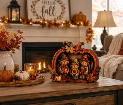 Vintage Wooden Scarecrow Pumpkin Fall Decor, 3D Fall Decorations for Home, Rustic Autumn Harvest Decor with Maple Leaves & Sunflowers, Thanksgiving Tabletop Decor for Shelf, Mantel, Farmhouse - Image 6