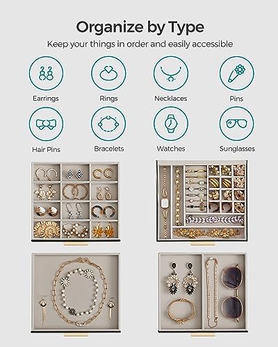 SONGMICS Jewelry Box Organizer, 4-Layer Storage with 3 Drawers, Glass Lid - Image 3