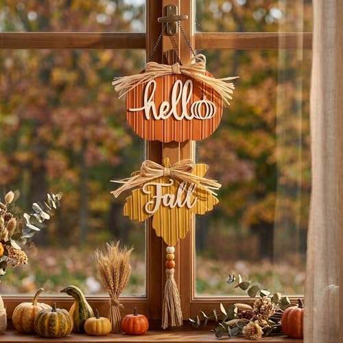 Valery Madelyn Fall Decorations for Home, Fall Wall Decor with Pumpkin and Maple Leaf, Rustic Farmhouse Fall Wreaths, Wooden Pumpkin Decor for Thanksgiving Autumn, 21 inch - Image 3
