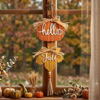 Valery Madelyn Fall Decorations for Home, Fall Wall Decor with Pumpkin and Maple Leaf, Rustic Farmhouse Fall Wreaths, Wooden Pumpkin Decor for Thanksgiving Autumn, 21 inch - Image 3