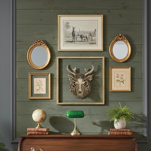 JJALIGHTS Exquisite Resin Animal Head Wall Sculpture (Gift Metal Frame) - Imitation Copper Vintage Decor for Living Room, Bedroom & Office | Decorative Wall Hanging Art (Wendigo) - Image 5