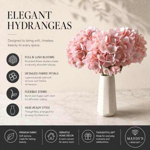 Mandy's 3 Stems Light Pink Artificial Hydrangea Flowers - Image 2