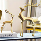 Reindeer Figurine Statues Deluxe Set of 2, Christmas Deer Pure Copper Heavy Reindeer Ornaments for Home Decor Accents Living Room Office Bookself Tabletop Mantle Christmas Decoration, Gold - Image 2