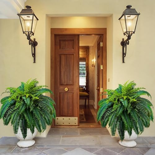 2 Pack Artificial Boston Ferns Outdoor, 48 Inch Large Fake Fern Plants with 88 Leaves, Faux Fern for Porch Planters, Patio, Front Door, Indoor Outdoor Decor - Image 3