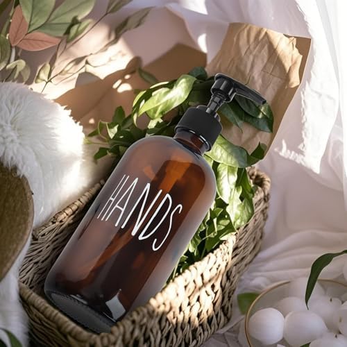 Dish Soap Dispenser with Plastic Pump for Kitchen - 16 OZ Glass Hand Soap Dispenser Set - Kitchen Bathroom Decor and Accessories (Dark Brown) - Image 3