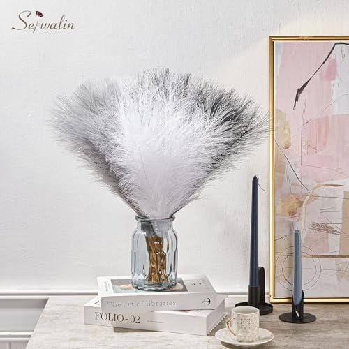 Serwalin 60PCS 17.7" Black White Gray Pampas Grass Decor for Vase Filler - Image 4