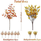 Anna's Whimsy 8 Pcs Artificial Plants Indoor,Thanksgiving Artificial Eucalyptus Stems and Fake Babys Breath Flower Fall Decorations Fall Leaves for Fall Home Decor - Image 2
