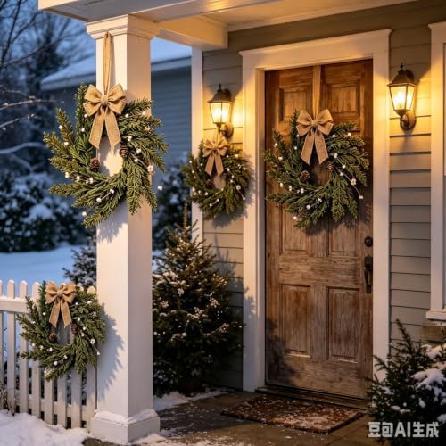4 Pcs Mini Christmas Hanging Wreaths Artificial Cedar Cypress Pine Greenery with Pine Cones & White Berries Small Rustic Farmhouse Wreath for Cabinets Front Door Porch Window Wall Holiday Winter Decor - Image 6