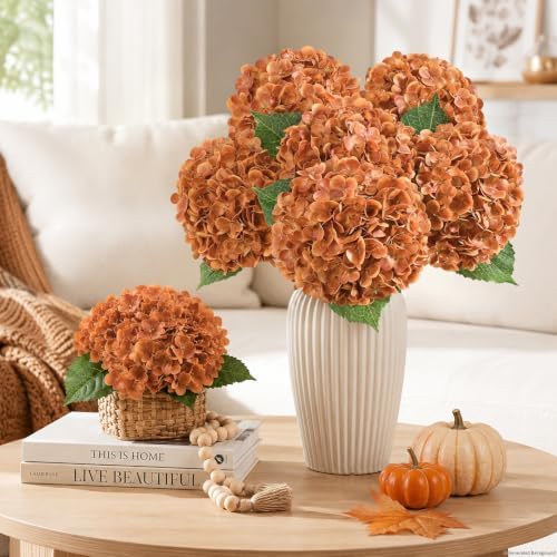 3 Pcs Real Touch Hydrangea Artificial Flowers, 21" Fake Flowers, Brown - Image 6