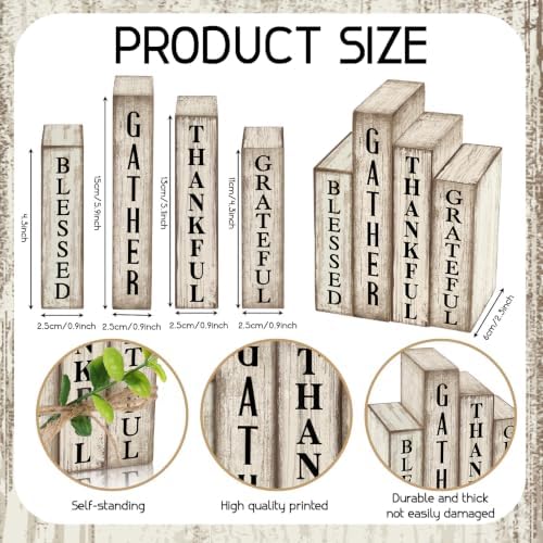 Lineshading 4 Pcs Inspirational Table Decor Wooden Book Gather Blessed Sign - Image 3