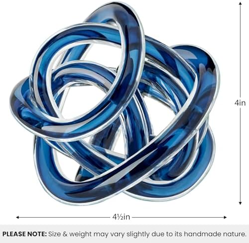 Torre & Tagus Orbit Hand Blown Glass Infinity Knot Sculpture - 4.5 Inch Glass Art Blue Knot Decor Ball for Home Decor, Small Centerpiece Table Decoration for Home Interior (Indigo Blue) - Image 5