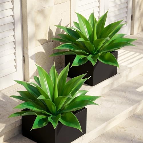 Artificial Agave Faux Agave Fake Greenery Outdoor Artificial Plants Fake Plants for Indoor Home Decor Plastic Plants Outdoor Decor Front Porch Decor Simulation Plants 22"(2Pcs Green) No Vase - Image 3