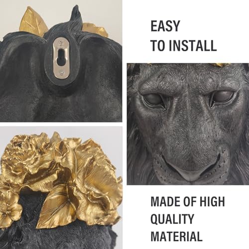GUSFREUD Black Animal Heads Sculptures Wall Art - Resin Faux Lion for Home Wall Decor, Lion Wall Hanging Decoration for Living Room, Bedroom & Kitchen, Unique Gift Idea - Image 5