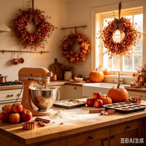 6 Pcs Small Fall Hanging Wreaths with Artificial Autumn Foliage Leaves Red Orange Berries Rustic Burlap Ribbon Mini Cabinet Wreath for Home Front Door Window Wall Farmhouse Thanksgiving Harvest Decor - Image 3